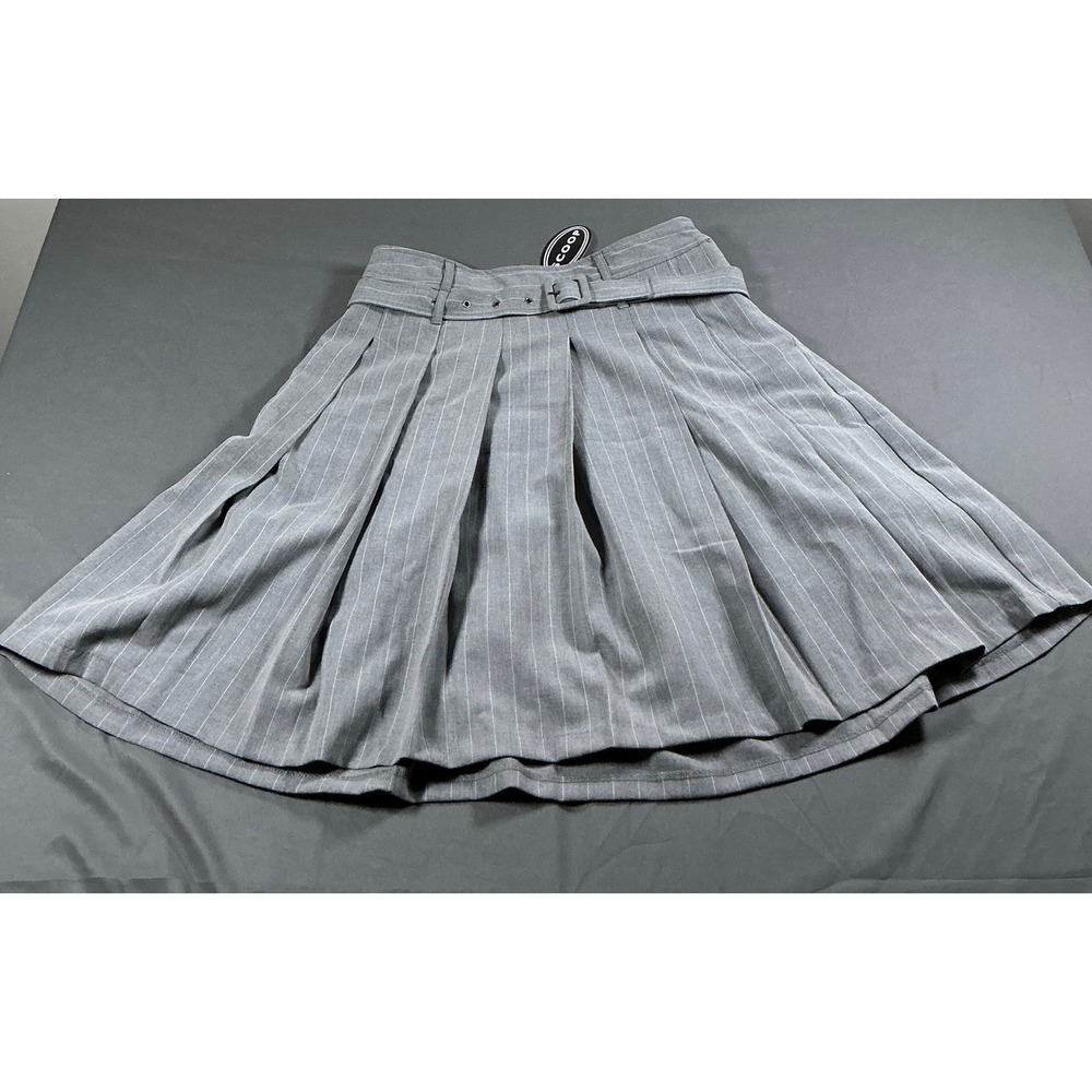 Scoop Womens Gray Pinstripe Pleated Midi Skirt Belted Size 8 WMTWBM54457